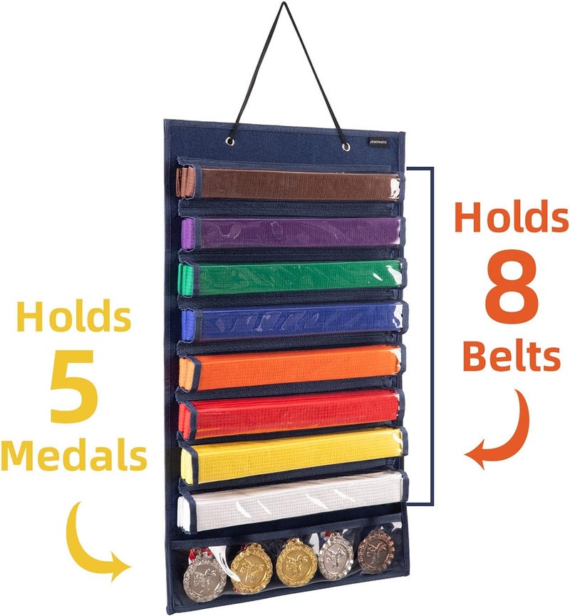 AFUOWER Martial Arts Belt Holder Hanging Display for 8 Belts, Hold 5 Medals - Image 2