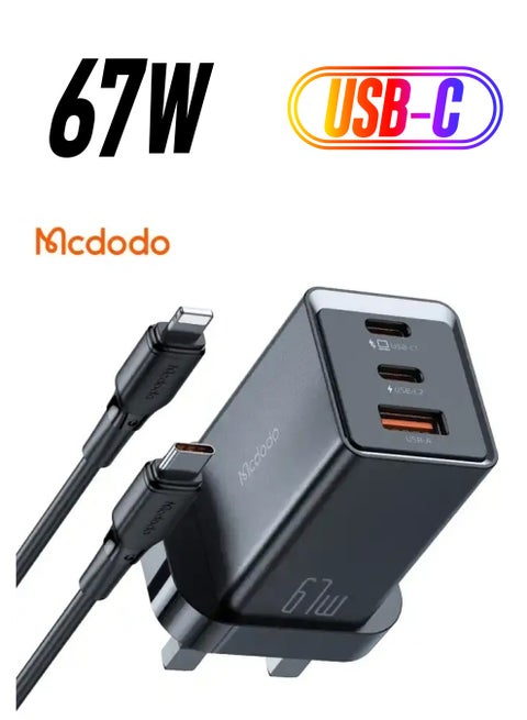 CH-1554 GaN5 Mini Fast Charger Pro Set 67W مع كابل إضاءة PD 1.2 متر