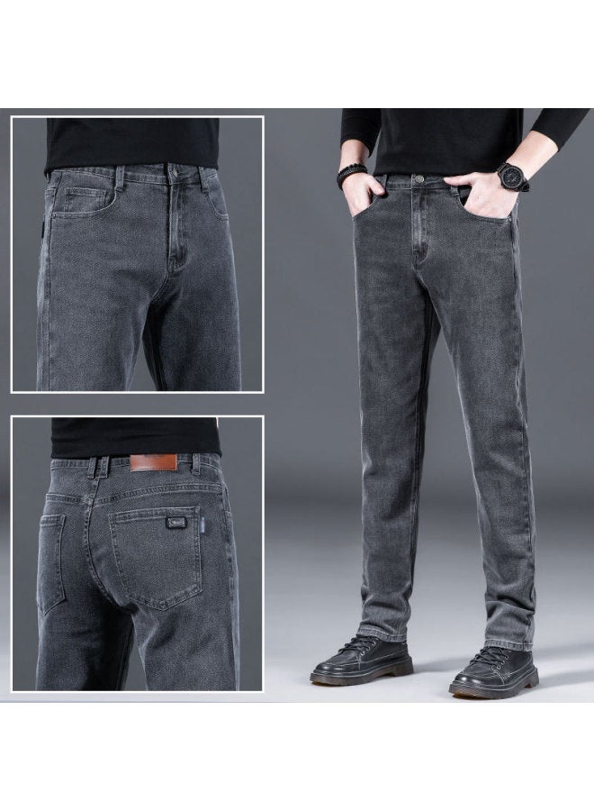 Gray Jeans Slim Straight-leg Pants Easiest For Match Casual Trousers - Image 1