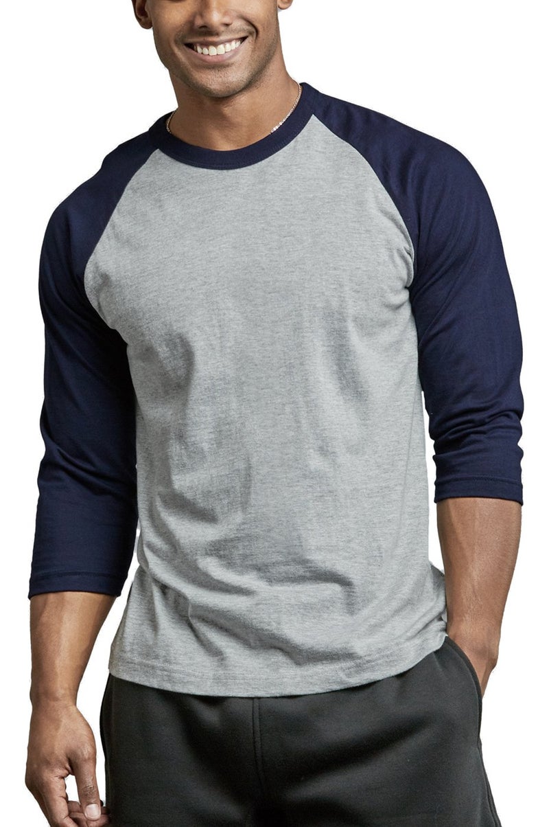 TOP PRO Men's 3/4 Sleeve Casual Raglan Jersey Baseball Tee Shirt (L, Navy/Light Gray-1) - Image 4