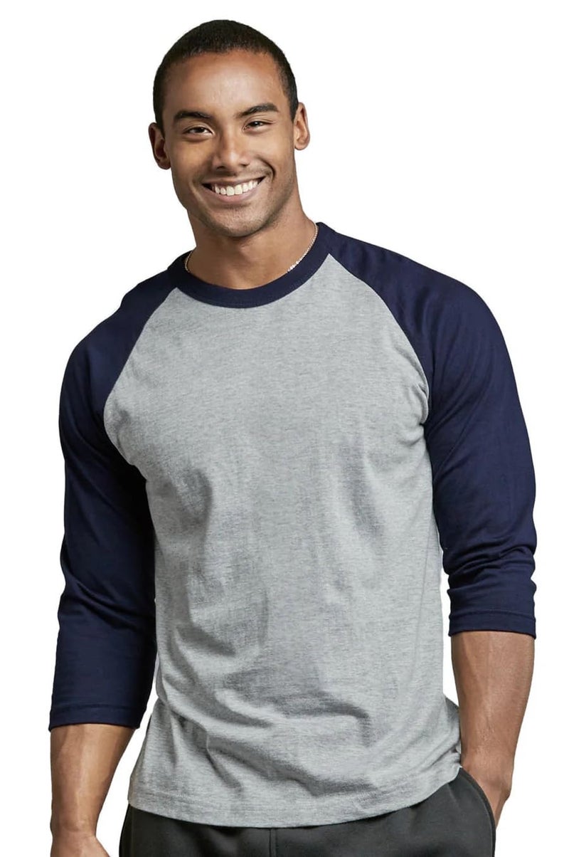 TOP PRO Men's 3/4 Sleeve Casual Raglan Jersey Baseball Tee Shirt (L, Navy/Light Gray-1) - Image 1