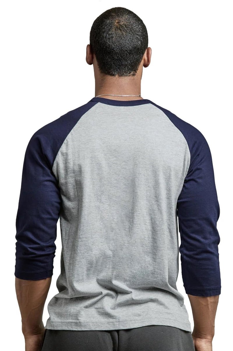 TOP PRO Men's 3/4 Sleeve Casual Raglan Jersey Baseball Tee Shirt (L, Navy/Light Gray-1) - Image 3