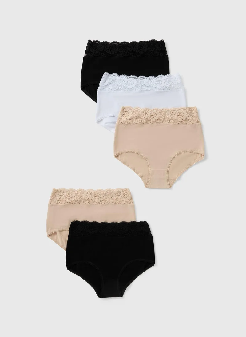 Matalan 5 Pack Multicolour Lace Trim Full Knickers