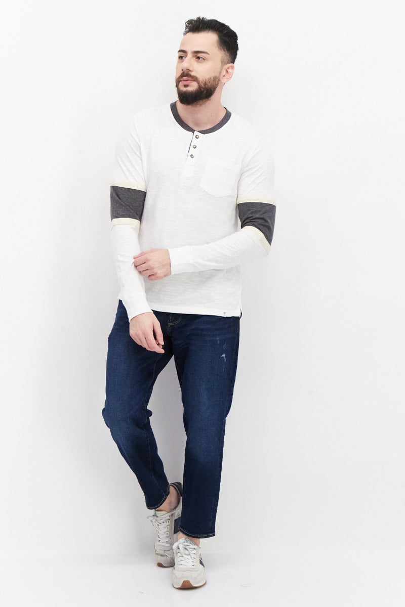 Sovereign Code تي شيرتات رجالية بأكمام طويلة وياقة دائرية، مخطط، أبيض - Image 3