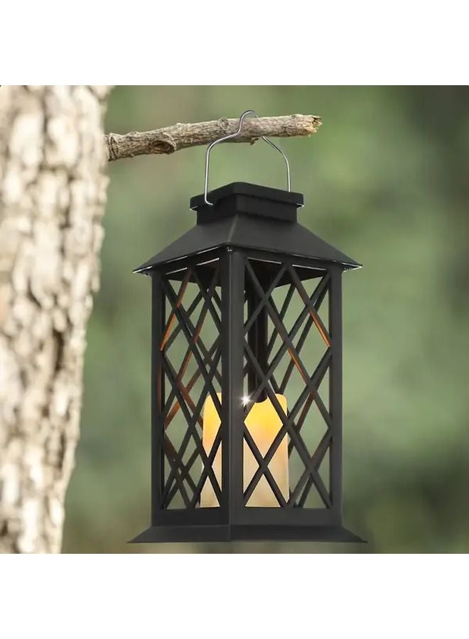 Black Solar LED Flickering Candle Lantern Outdoor Garden Patio Hanging Light Gift - Image 1