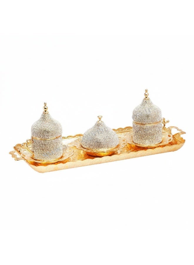 Acar Luxury Ottoman-Style 2-Person Turkish Coffee Set with Gold Tray, Sparkling Gold Cups with Covers & Sparkling Covered Plate for Dates and Sweets – Made in Turkey - Image 5