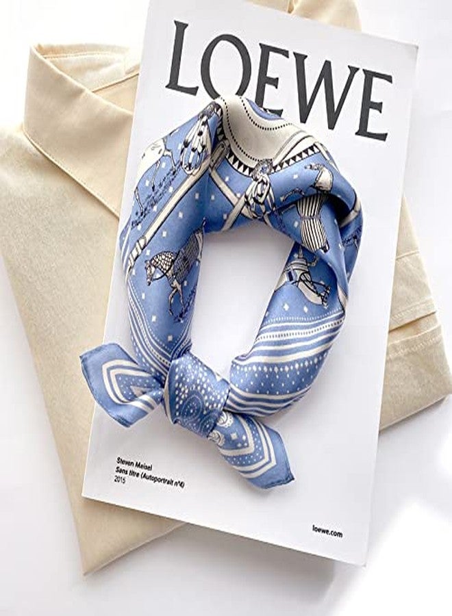 MEISEE 100% Pure Mulberry Silk Scarfs Women Small Square Scarf 21" x 21" Breathable Lightweight Neckerchief Printed Headscarf (Light blue carriage) - Image 1