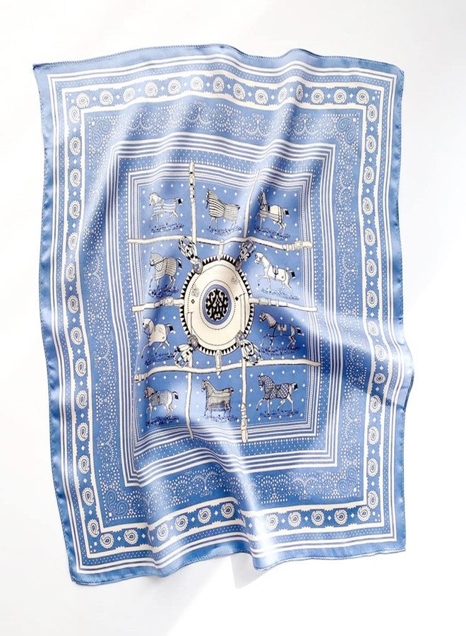 MEISEE 100% Pure Mulberry Silk Scarfs Women Small Square Scarf 21" x 21" Breathable Lightweight Neckerchief Printed Headscarf (Light blue carriage) - Image 2