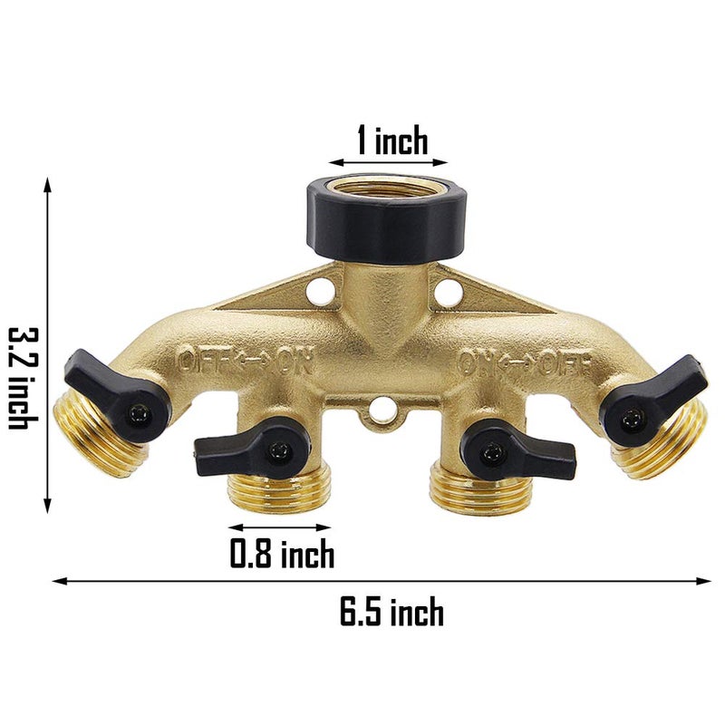 Twinkle Star 4 Way Heavy Duty Brass Garden Hose Splitter, Hose Connector 3/4", Hose Spigot Adapter with 4 Valves - Image 2