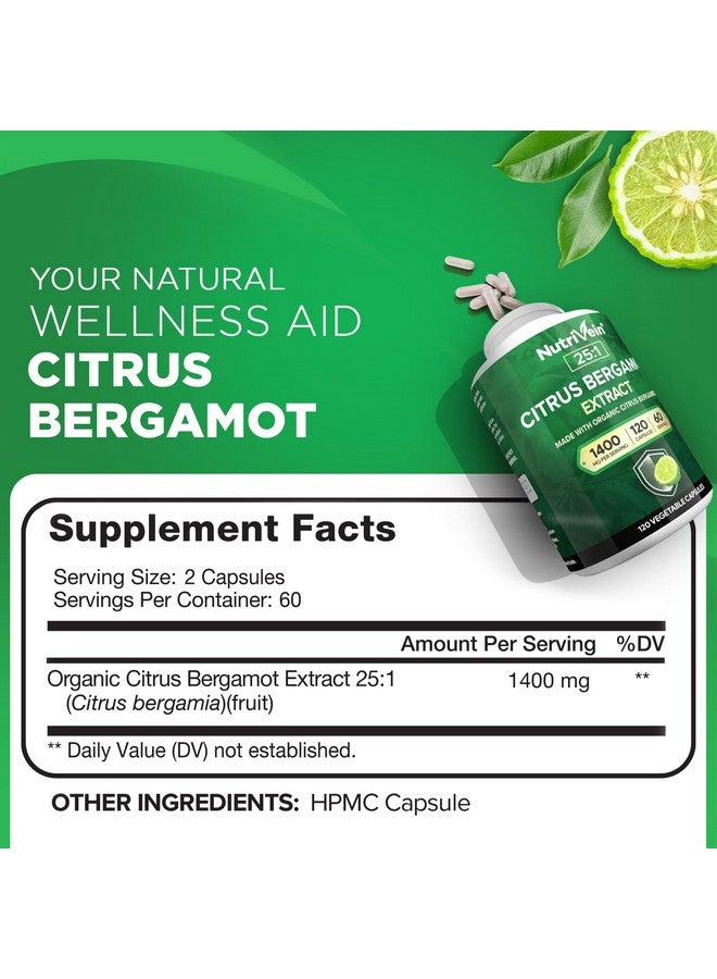 Nutrivein Nutrivein Premium Citrus Bergamot Supplement 1400mg 25:1 Bergamia Extract - 60 Day Supply (120 Capsules): Powerful Italian Citrus Bergamot 1400 mg+ High Concentration - Heart and Circulatory System - Image 2