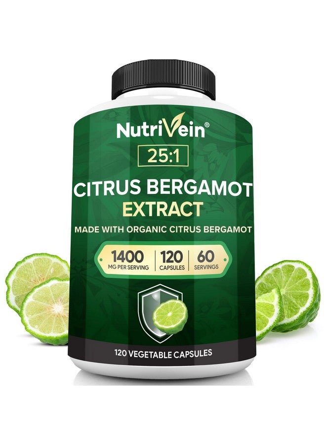 Nutrivein Nutrivein Premium Citrus Bergamot Supplement 1400mg 25:1 Bergamia Extract - 60 Day Supply (120 Capsules): Powerful Italian Citrus Bergamot 1400 mg+ High Concentration - Heart and Circulatory System - Image 1