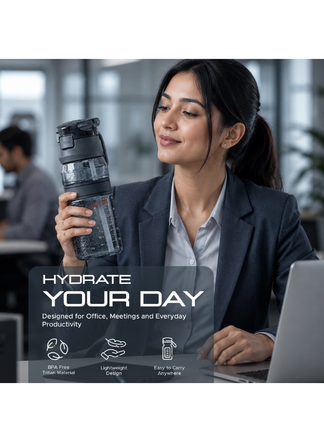 TR6 زجاجة مياه TR6 Hydro Boost Active سعة 550 مل، خالية من مادة BPA، مصنوعة من مادة تريتان الشفافة المقاومة للتسرب، مزودة بغطاء دفع مع شفاطة ومقبض، خفيفة الوزن ومقاومة للكسر وخالية من الروائح، مثالية للأطفال في المكتب والصالة الرياضية والاستخدام اليومي (أسود) - Image 2
