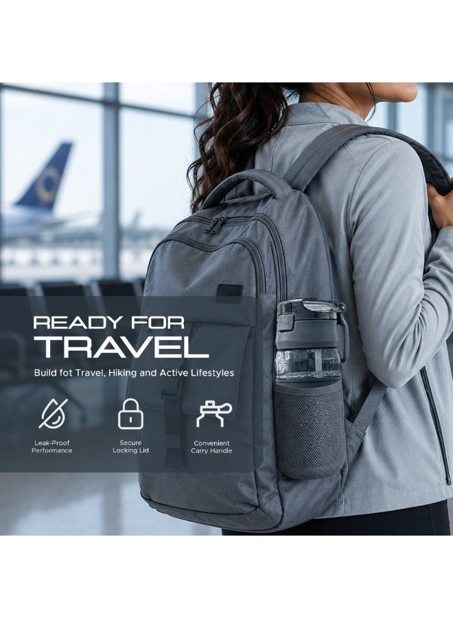TR6 زجاجة مياه TR6 Hydro Boost Active سعة 550 مل، خالية من مادة BPA، مصنوعة من مادة تريتان الشفافة المقاومة للتسرب، مزودة بغطاء دفع مع شفاطة ومقبض، خفيفة الوزن ومقاومة للكسر وخالية من الروائح، مثالية للأطفال في المكتب والصالة الرياضية والاستخدام اليومي (أسود) - Image 3