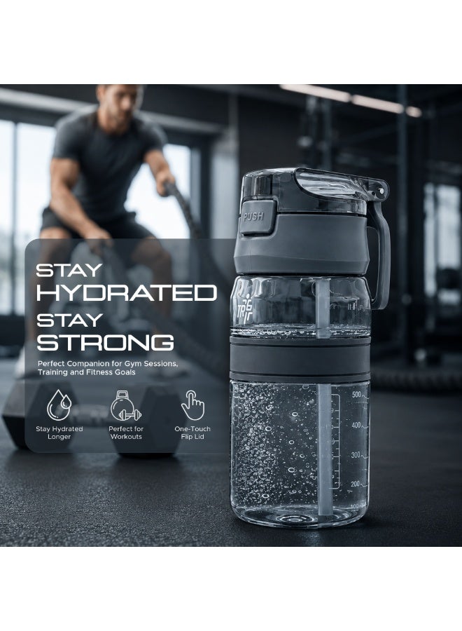 TR6 زجاجة مياه TR6 Hydro Boost Active سعة 550 مل، خالية من مادة BPA، مصنوعة من مادة تريتان الشفافة المقاومة للتسرب، مزودة بغطاء دفع مع شفاطة ومقبض، خفيفة الوزن ومقاومة للكسر وخالية من الروائح، مثالية للأطفال في المكتب والصالة الرياضية والاستخدام اليومي (أسود) - Image 4