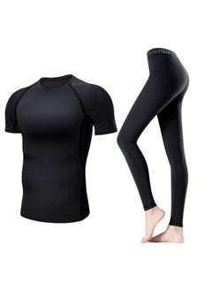 Generic Swimsuit Women's Split Large Size Conservative Swimming Trunks For Chubby Girls Long-sleeved Trousers For Students Sunscreen Diving Suit-Color:Women-black Line Elite Two-piece (short Sleeve)-Size:XL  - Image 1
