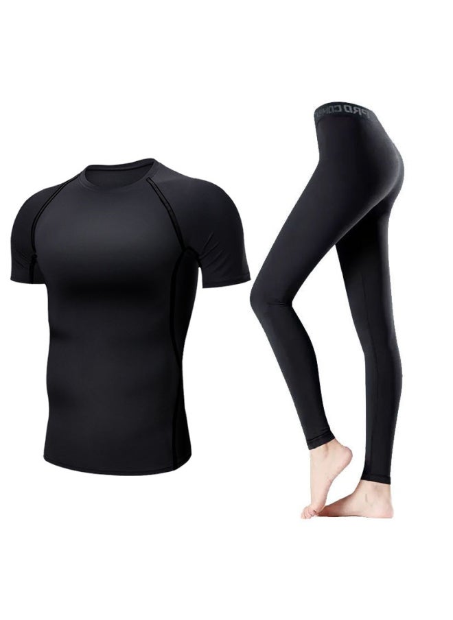 Generic - Swimsuit Women's Split Large Size Conservative Swimming Trunks For Chubby Girls Long-sleeved Trousers For Students Sunscreen Diving Suit-Color:Women-black Line Elite Two-piece (short Sleeve)-Size:XL - Image 1