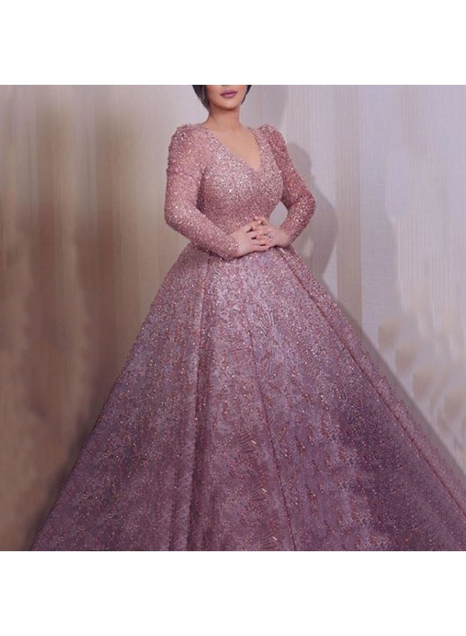 NIBEMINENT Autumn Sparkly Long Sleeve Evening Gown Elegant V-Neck Sprinkled Gold Slim Fit Evening Skirt Female's Club Wear Party  - Image 1