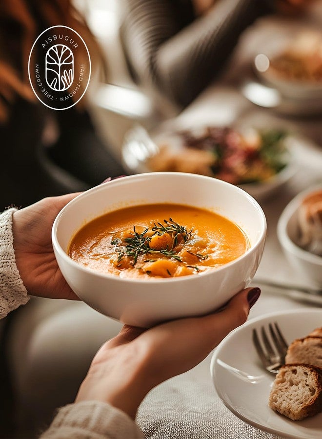 AISBUGUR أوعية شوربة كبيرة من AISBUGUR سعة 39 أونصة، طقم أوعية سلطة من البورسلين مكون من 4 قطع، أوعية فو للشوربة والسلطة والحبوب والمعكرونة والفواكه، طقم أوعية بيضاء آمنة للاستخدام في غسالة الصحون والميكروويف - Image 4