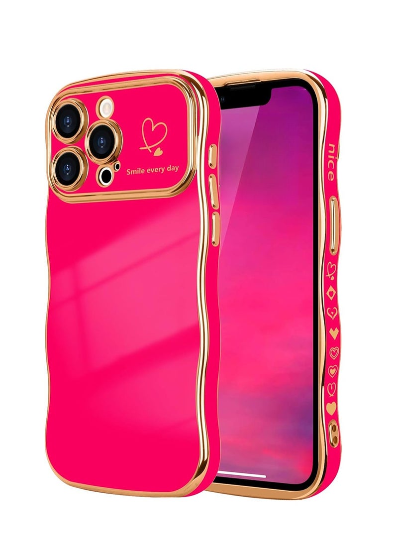 WRISTWISE Case Cover for iPhone 13 Pro Max for Women Girls, Cute Wave Frame Curly Shape with Love Heart Raised Camera Protection Cover Luxury Plating Shockproof Phone Case for iPhone 13 Pro Max, Pink - Image 1