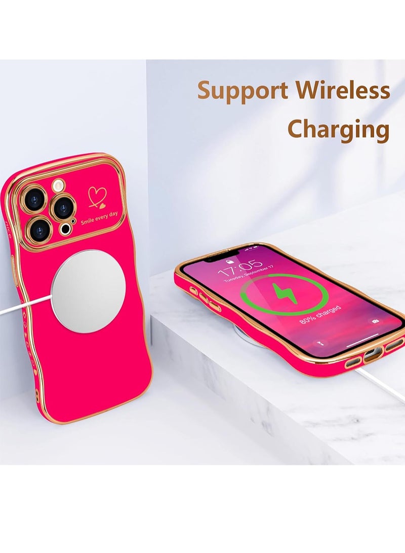 WRISTWISE Case Cover for iPhone 13 Pro Max for Women Girls, Cute Wave Frame Curly Shape with Love Heart Raised Camera Protection Cover Luxury Plating Shockproof Phone Case for iPhone 13 Pro Max, Pink - Image 4