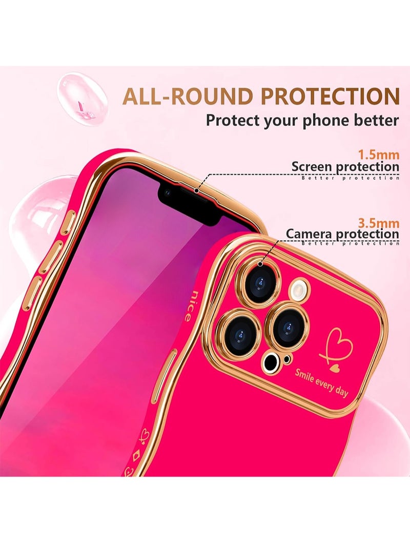 WRISTWISE Case Cover for iPhone 13 Pro Max for Women Girls, Cute Wave Frame Curly Shape with Love Heart Raised Camera Protection Cover Luxury Plating Shockproof Phone Case for iPhone 13 Pro Max, Pink - Image 3