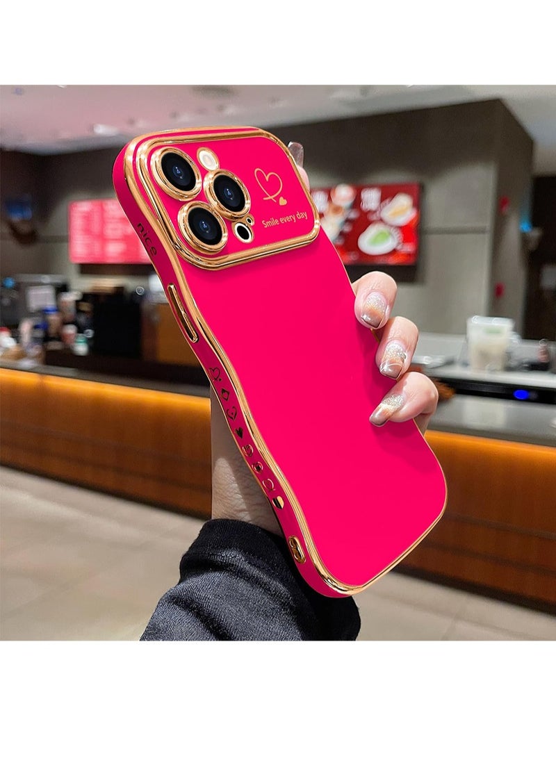 WRISTWISE Case Cover for iPhone 13 Pro Max for Women Girls, Cute Wave Frame Curly Shape with Love Heart Raised Camera Protection Cover Luxury Plating Shockproof Phone Case for iPhone 13 Pro Max, Pink - Image 5
