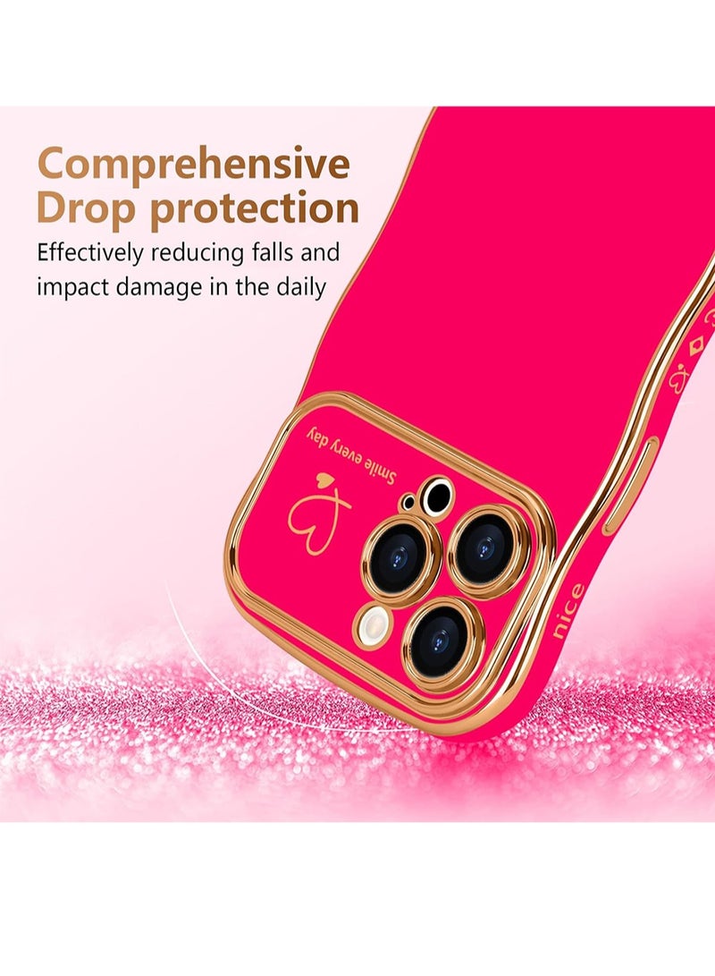 WRISTWISE Case Cover for iPhone 13 Pro Max for Women Girls, Cute Wave Frame Curly Shape with Love Heart Raised Camera Protection Cover Luxury Plating Shockproof Phone Case for iPhone 13 Pro Max, Pink - Image 2