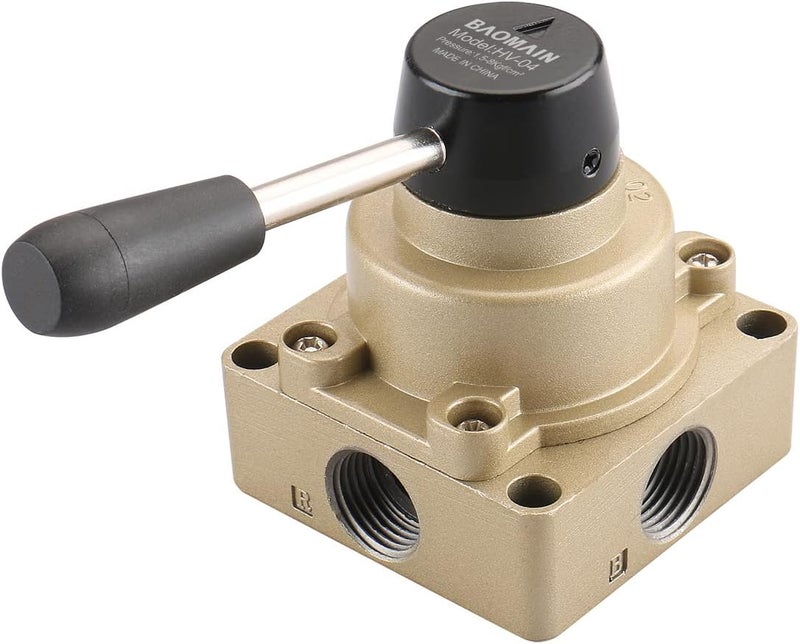 Baomain Rotary Lever Hand Valve HV-04 PT1/2 Air Flow Control 3 Position 4 Way - Image 1
