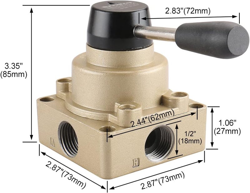 Baomain Rotary Lever Hand Valve HV-04 PT1/2 Air Flow Control 3 Position 4 Way - Image 4