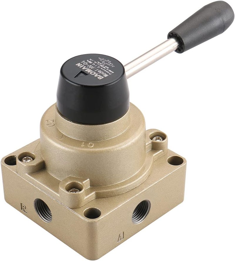Baomain Rotary Lever Hand Valve HV-04 PT1/2 Air Flow Control 3 Position 4 Way - Image 2