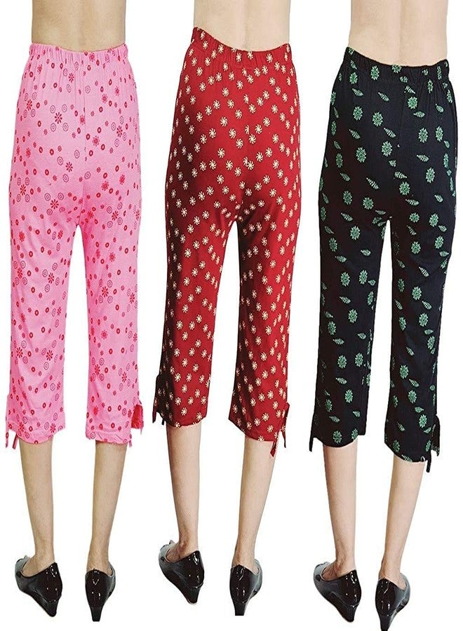V3E Girl's Printed Cotton Regular fit Free Size Capri (Multicolour,C03)-(Pack of 03) - Image 2