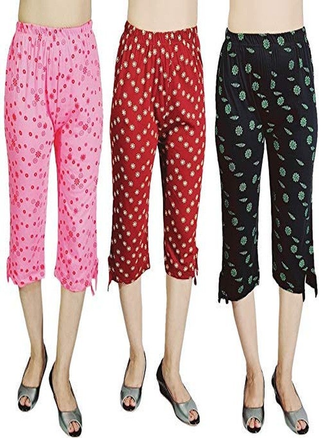 V3E Girl's Printed Cotton Regular fit Free Size Capri (Multicolour,C03)-(Pack of 03) - Image 1