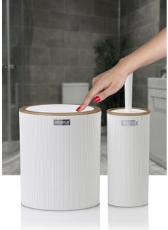 ‎okyanus Home Mina Due White Striped Round 2-Piece Toilet Bucket and Brush Set  - Image 1