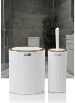 ‎okyanus Home Mina Due White Striped Round 2-Piece Toilet Bucket and Brush Set  - Image 3