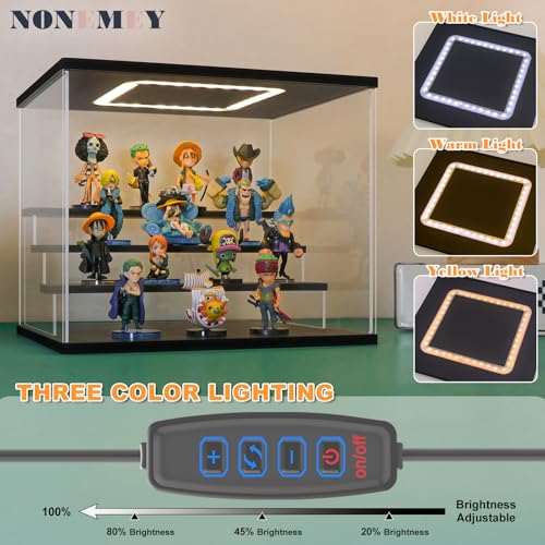 NONEMEY Clear Acrylic Display Case Stand with LED Light 2/3/4/5/6 Tier Storage Box Showcase Dustproof Organizer Box for Collectibles (4Tier 12.4*9.6*10.4inch) - Image 2