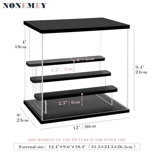 NONEMEY Clear Acrylic Display Case Stand with LED Light 2/3/4/5/6 Tier Storage Box Showcase Dustproof Organizer Box for Collectibles (4Tier 12.4*9.6*10.4inch) - Image 3