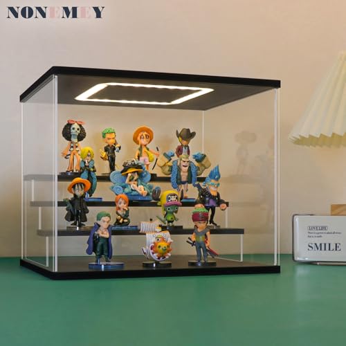 NONEMEY Clear Acrylic Display Case Stand with LED Light 2/3/4/5/6 Tier Storage Box Showcase Dustproof Organizer Box for Collectibles (4Tier 12.4*9.6*10.4inch) - Image 5