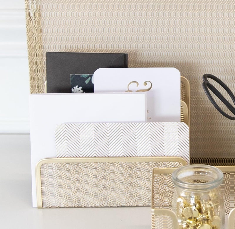 BLU MONACO | Gold Metal Mesh Mail Sorter Organizer Countertop | Paper Sorter for Desk with Three Tiers | Letter Organizer and Outgoing Mail Holder - Image 4