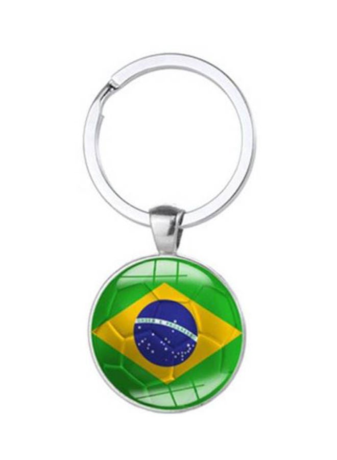NIBEMINENT Brazil Flag Key Chain Round Glass Pendant Charm Bag/Car