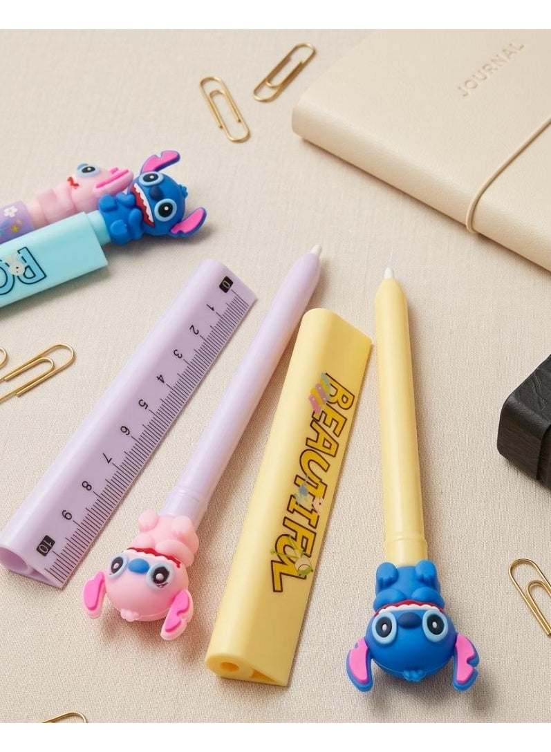 Disney Stitch 4-Piece Ballpoint Pen Set with Ruled Cap - Assorted Colors - Image 2