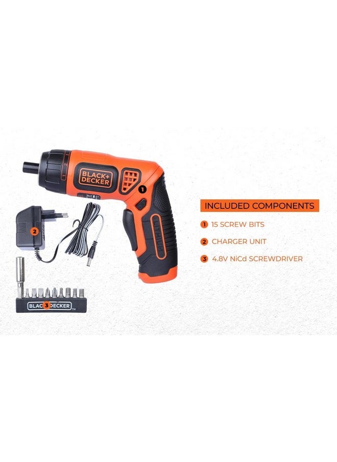 BLACK+DECKER - BLACK+DECKER BDCS36F Li-Ion Cordless Screwdriver Kit with 10 Screwdriver Bits, 3.6 volts, 7 Torque Positions & LED Guiding Light for Home & Professional Use, 1 Year Warranty, ORANGE & BLACK - Image 1