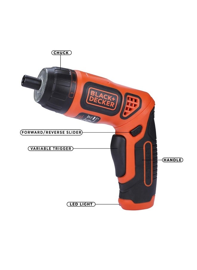 BLACK+DECKER - BLACK+DECKER BDCS36F Li-Ion Cordless Screwdriver Kit with 10 Screwdriver Bits, 3.6 volts, 7 Torque Positions & LED Guiding Light for Home & Professional Use, 1 Year Warranty, ORANGE & BLACK - Image 1