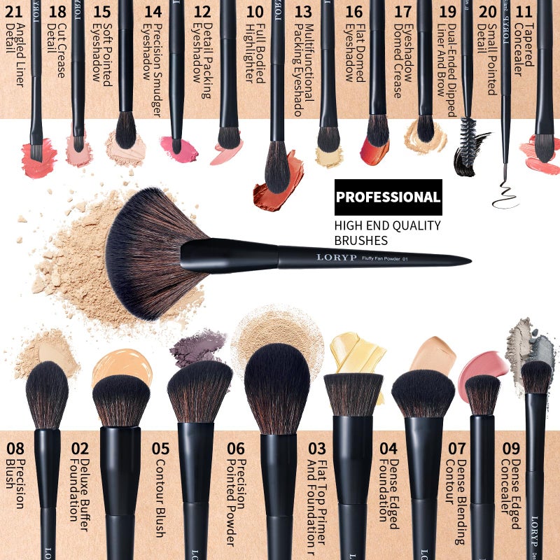 LORYP Black Makeup Brushes Set 21Pcs Powder Blush Foundation Concealer Highlighter Brush Vegan Pro Face and Eye Brush Kit - Image 4