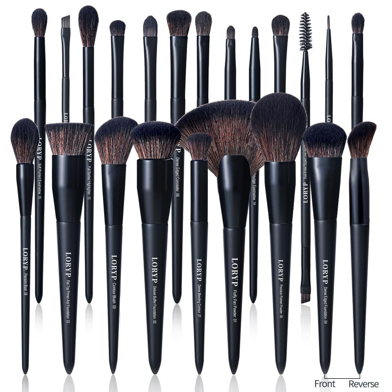 LORYP Black Makeup Brushes Set 21Pcs Powder Blush Foundation Concealer Highlighter Brush Vegan Pro Face and Eye Brush Kit - Image 1