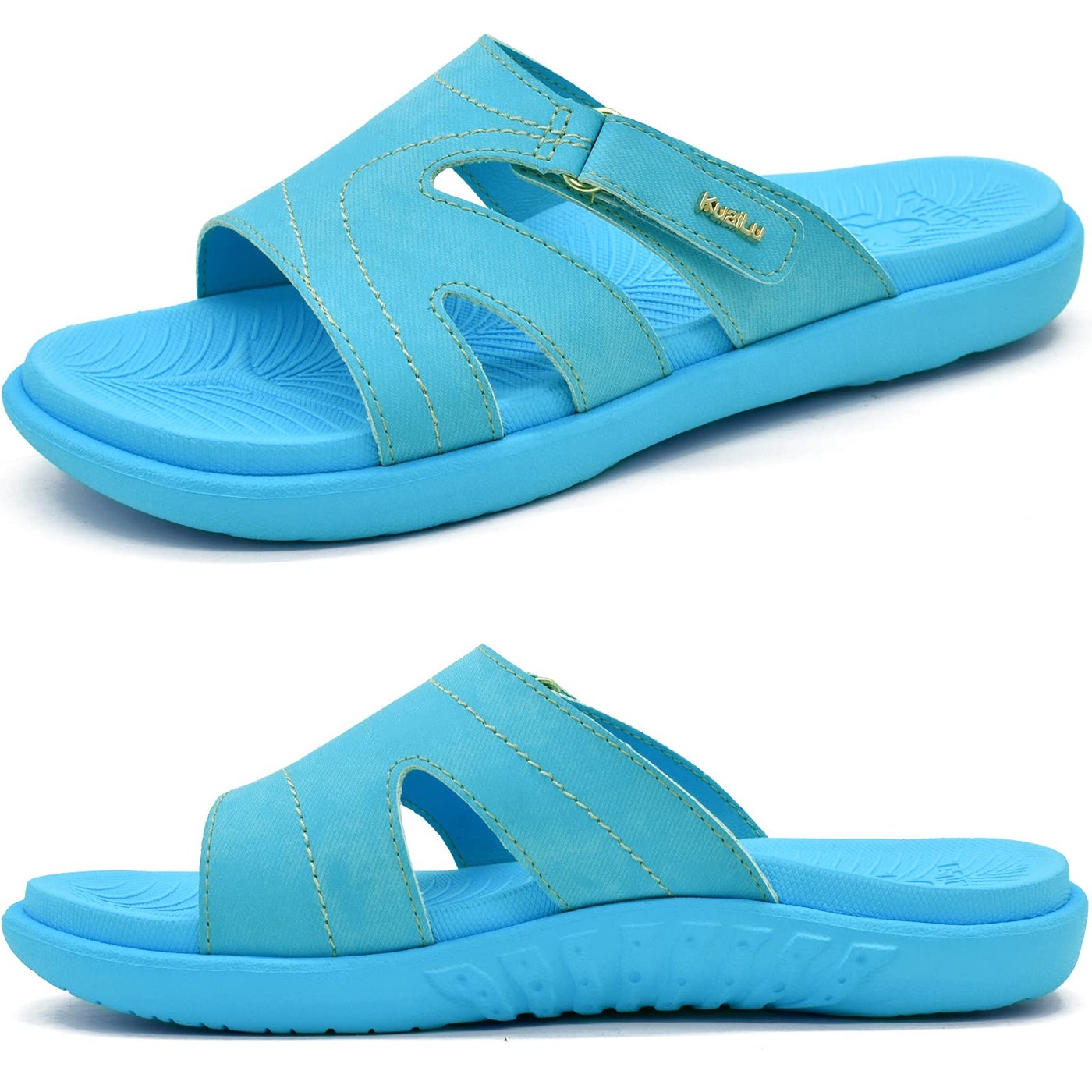 KuaiLu Womens Fashion Orthotic Slides Ladies Lightweight Athletic Yoga Mat Walking Sandals Slip On Thick Cushion Recovery Slippers Sandles Comfortable Plantar Fasciitis Arch Support Blue Size 9