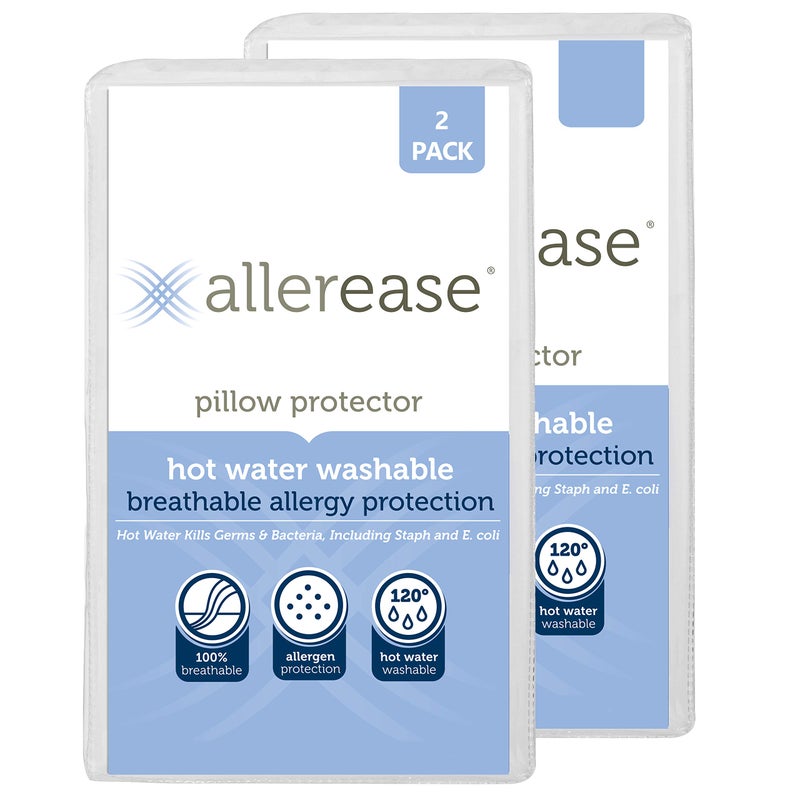 Aller-Ease AllerEase Washable Hot Water Wash Pillow Protector King White 2 Count 