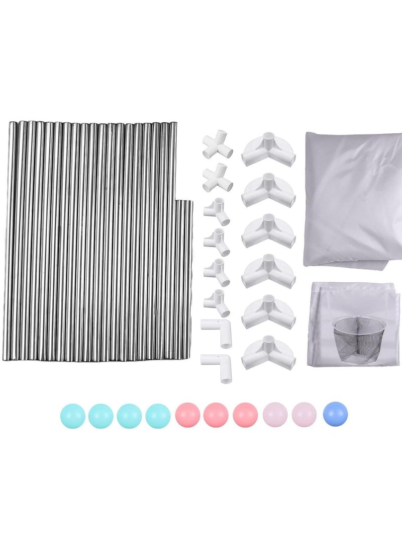 Foldable Baby Playpen with Basketball Hoop, Floor Mounted Activity Center, Provides Safety and Protection for Babies and Toddlers While Playing, Code 129 (128cm x 66.5cm x 70cm) Grey  - Image 5