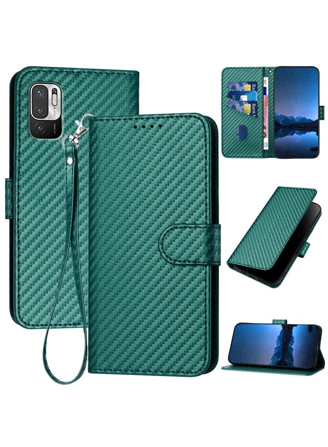 Case For Xiaomi Redmi 10 YX0070 Carbon Fiber Buckle Leather Phone Case with Lanyard