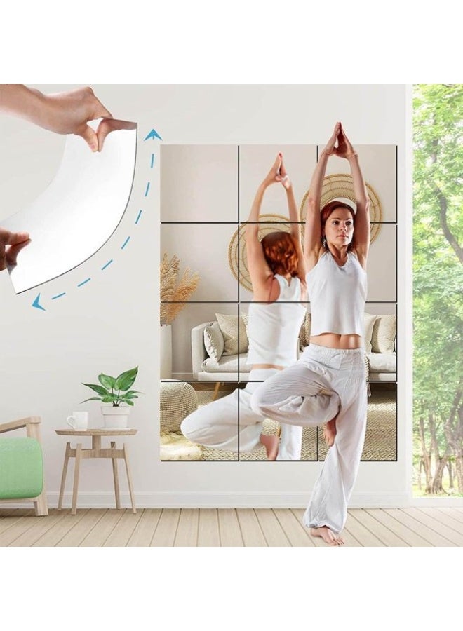 12 قطع بلاط مرآة حائط أكريليك 30 × 20 سم – انعكاس مكبّر وجذاب، ديكور عصري لغرفة النوم وصالة الألعاب المنزلية، آمن للأطفال والحيوانات، سهل التركيب - Image 1