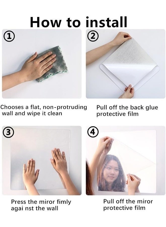 12 قطع بلاط مرآة حائط أكريليك 30 × 20 سم – انعكاس مكبّر وجذاب، ديكور عصري لغرفة النوم وصالة الألعاب المنزلية، آمن للأطفال والحيوانات، سهل التركيب - Image 5